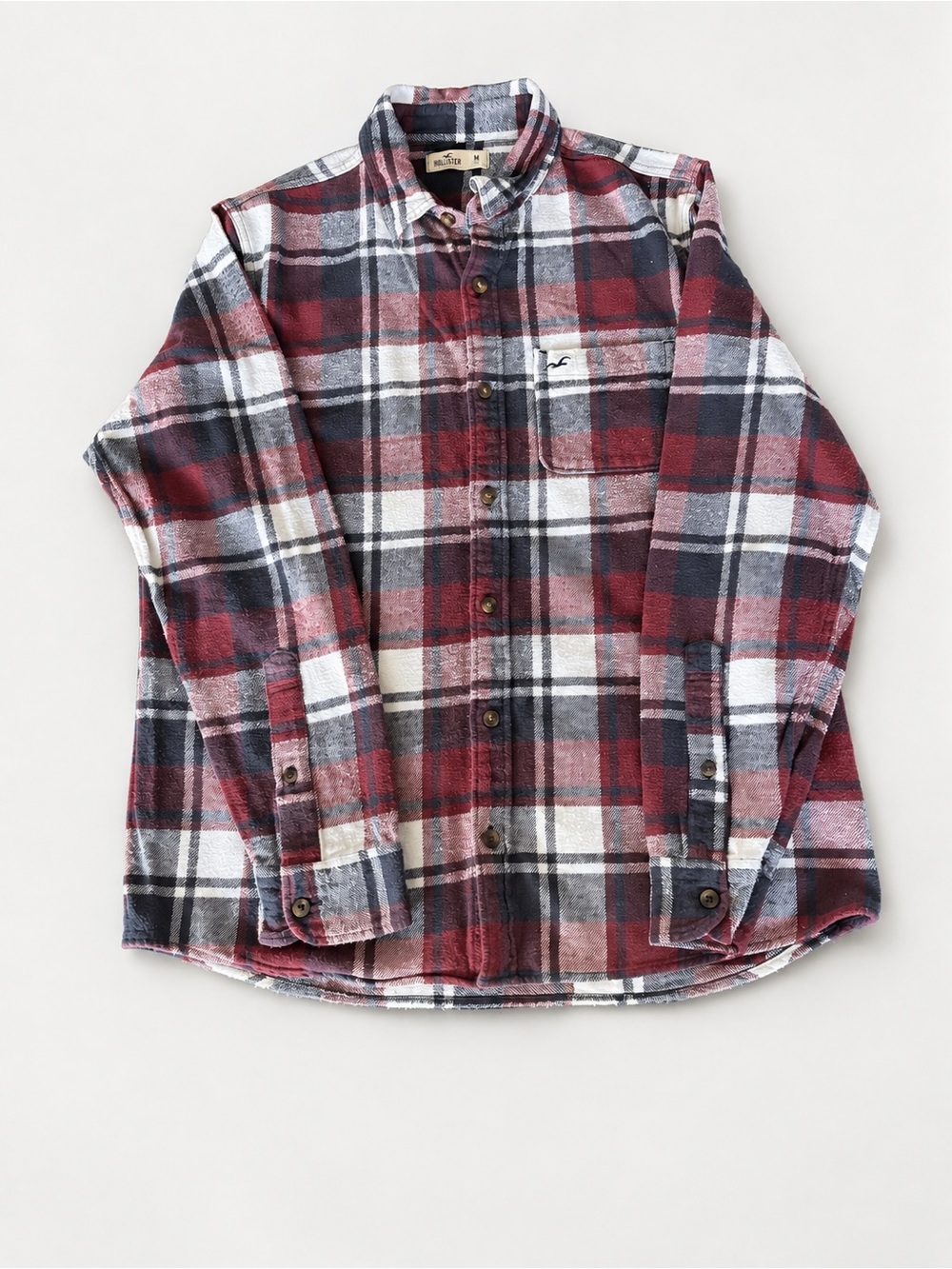 Hollister Men's Plaid Button-Down Shirt - Red, White, Black